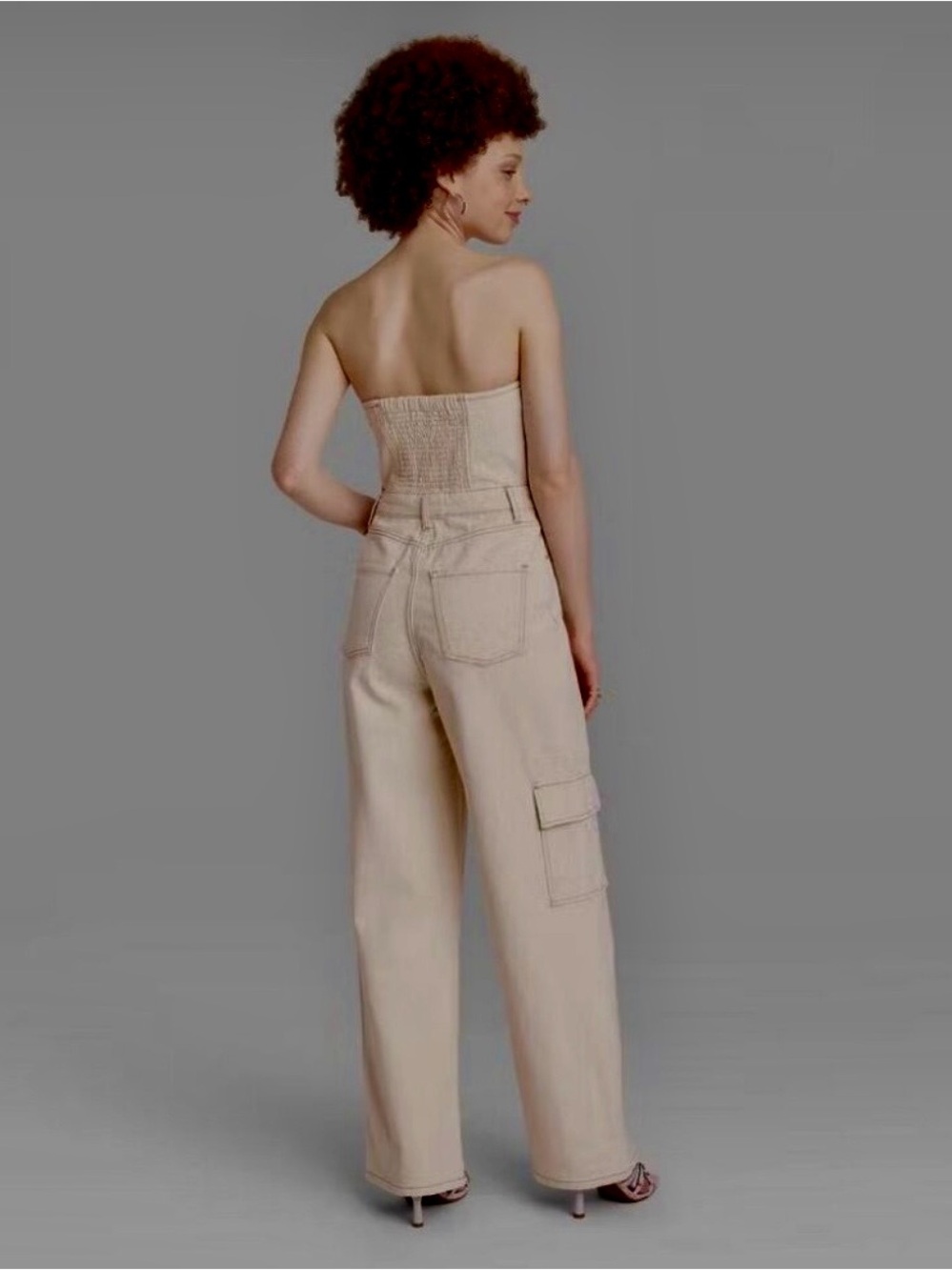 NWOT Target Wild Fable cargo denim cream colored sleeveless jumpsuit